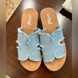 Corkys Hold Please Denim Slide Sandal Size 9 NWOT or Box
